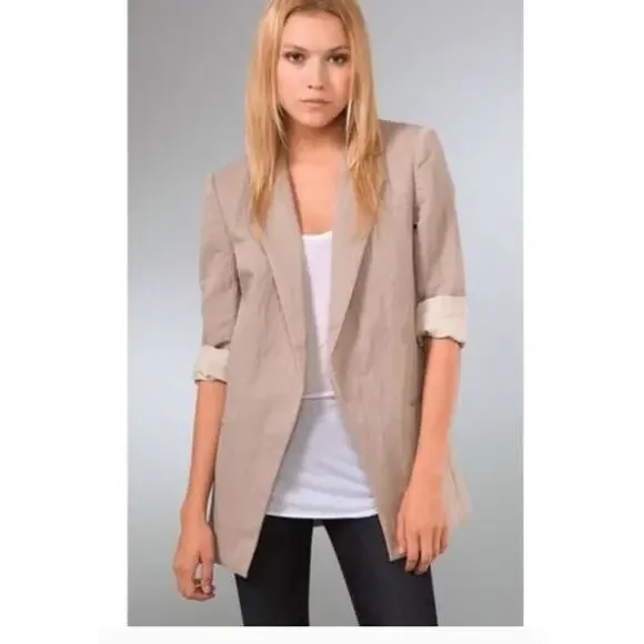 Elizabeth & James oversized boyfriend blazer Jacket TAN Size 8 Women's #003 - Picture 2 of 12